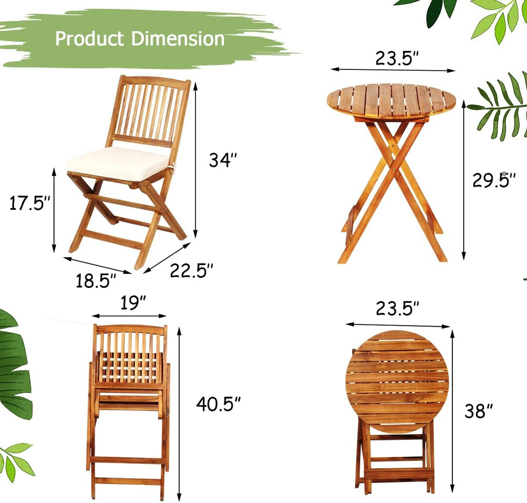 3pc Folding Acacia Wood Bistro Set
