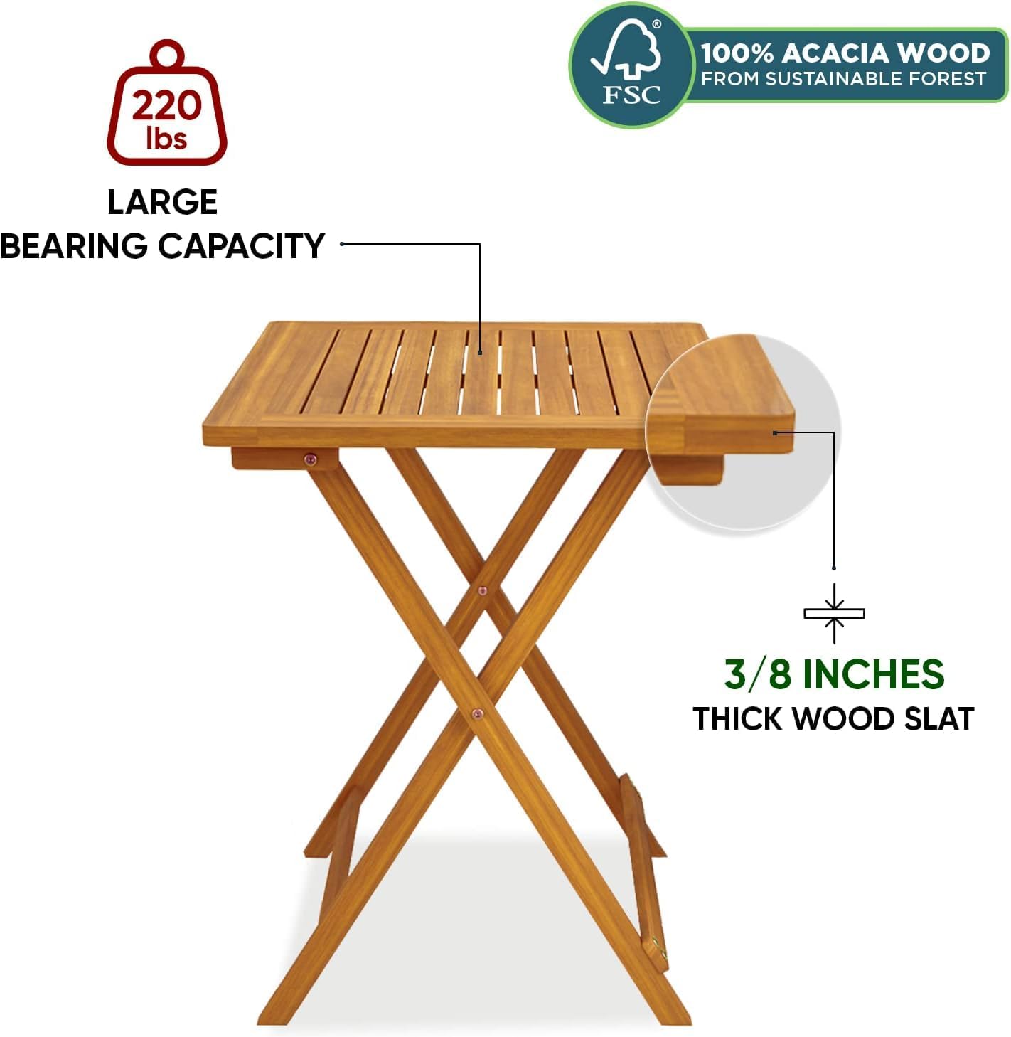 3pc Folding Acacia Wood Bistro Set
