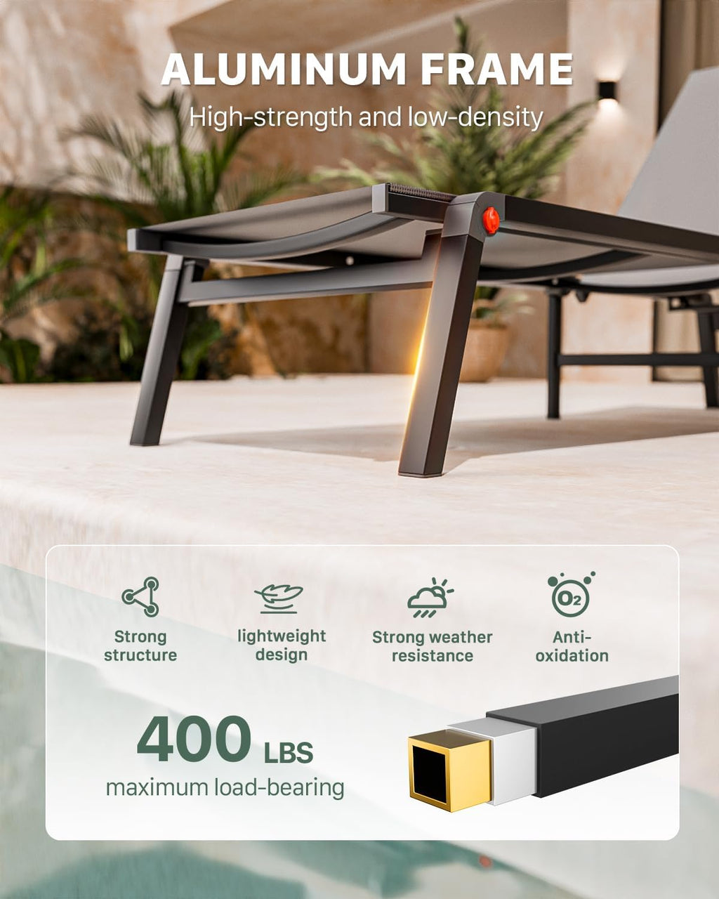 2 Foldable Aluminum Pool Chaise Lounges