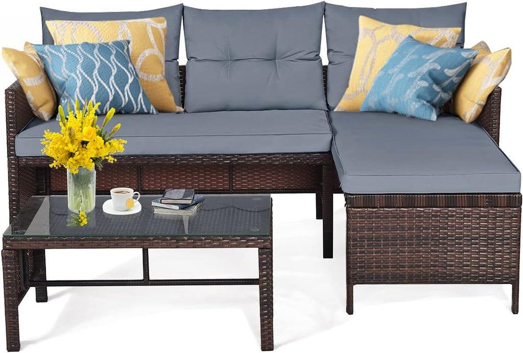 3 PCS Rattan Patio Conversation Set