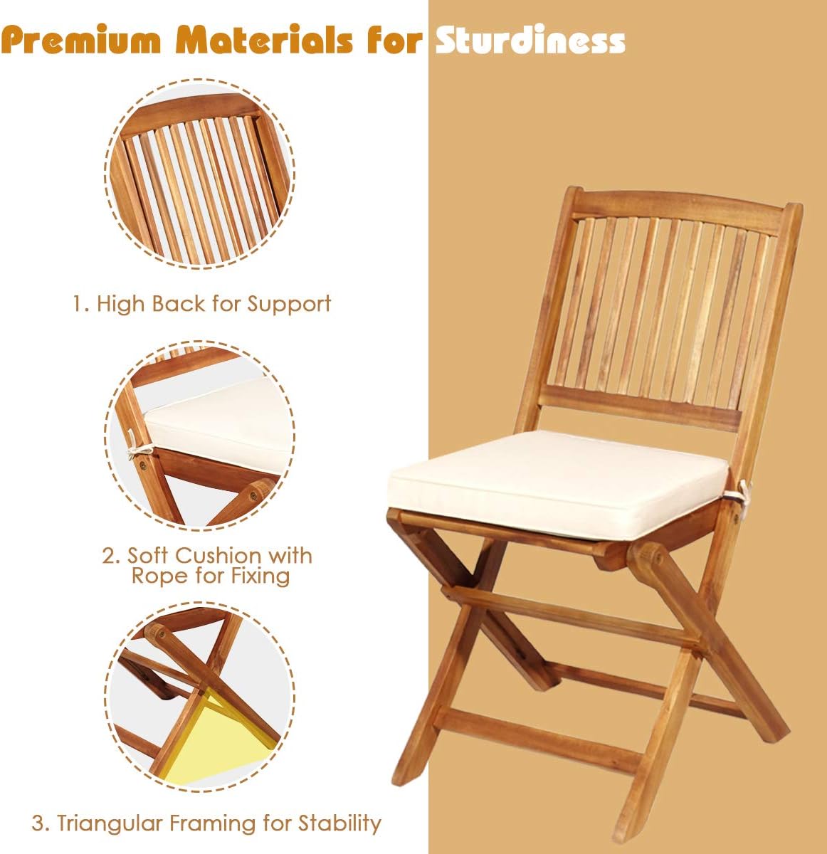 3pc Folding Acacia Wood Bistro Set