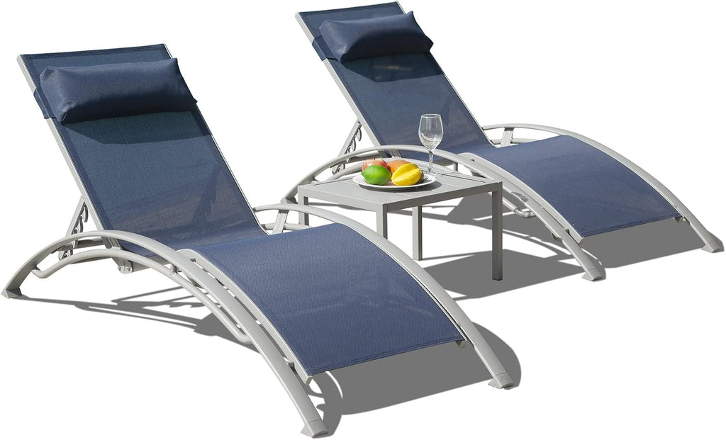 3 Aluminum Adjustable Chaise Lounges Set