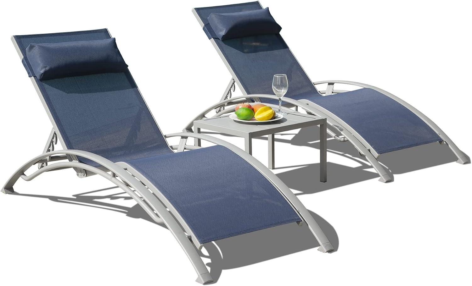 3 Aluminum Adjustable Chaise Lounges Set