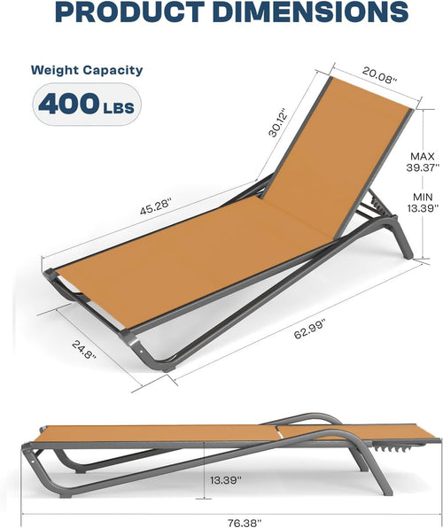 2 Adjustable Aluminum Pool Chaise Lounges