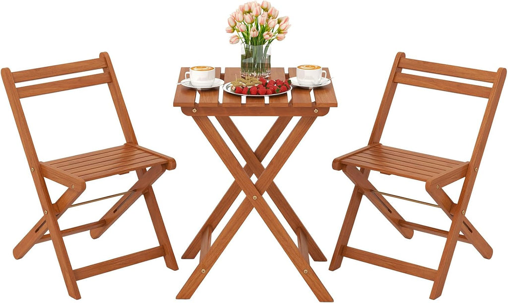 Tangkula 3Pcs Solid Wood Patio Bistro Set