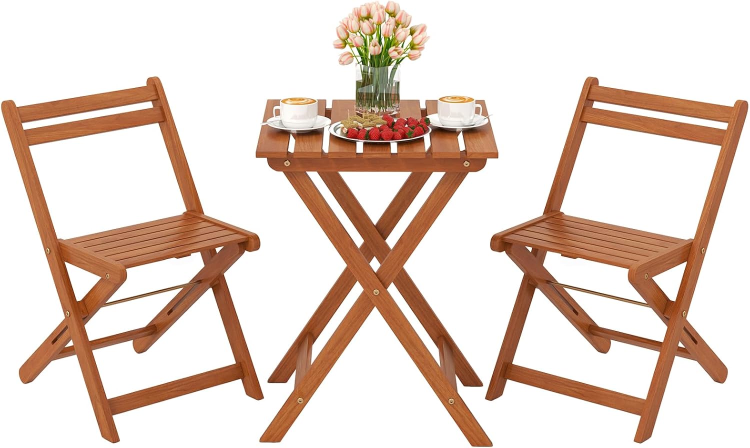 Tangkula 3Pcs Solid Wood Patio Bistro Set