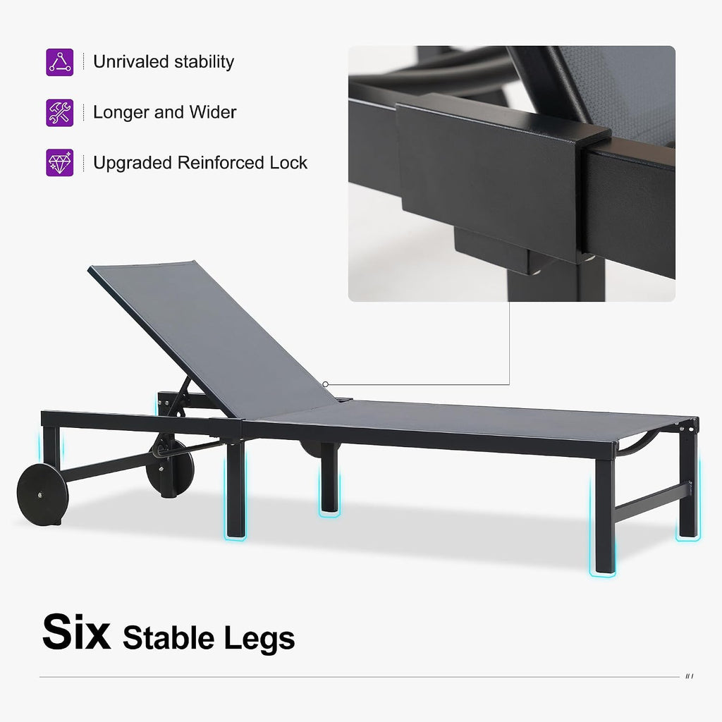 2 Wheeled Aluminum Chaise Lounges Set