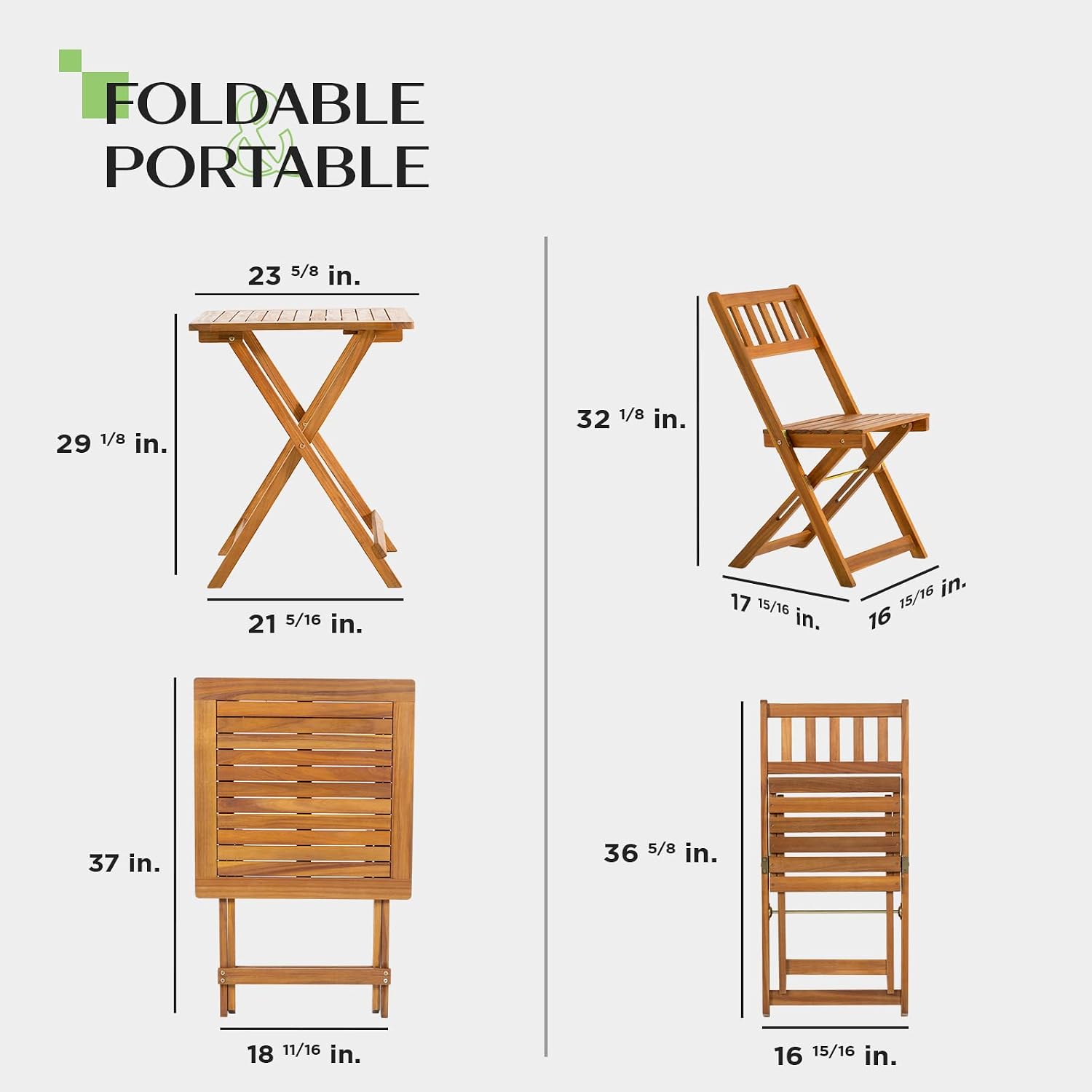 3pc Folding Acacia Wood Bistro Set