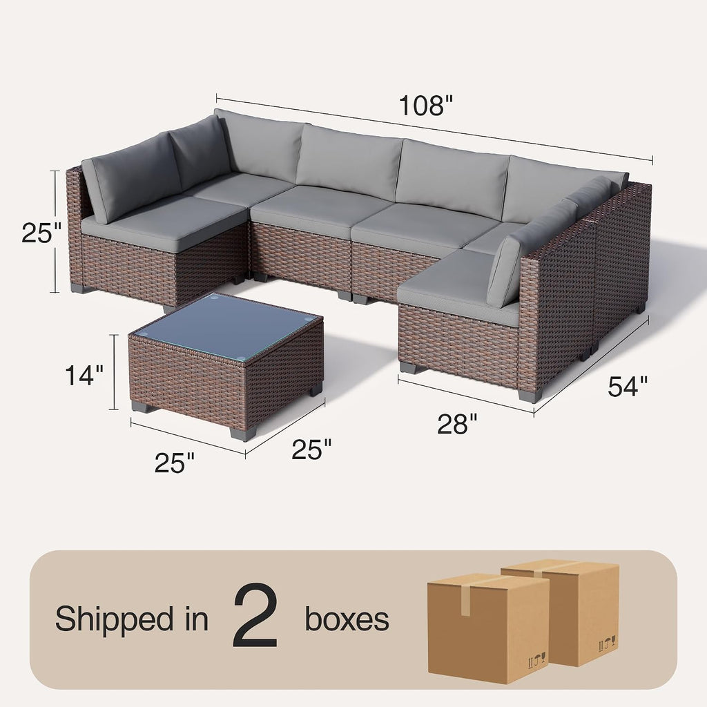 Qsun 7 Pieces PE Rattan Patio Sectional Sofa Set