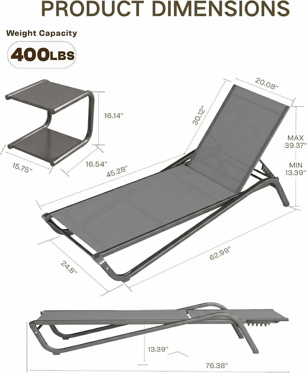 2 Stackable Aluminum Chaise Lounges Set