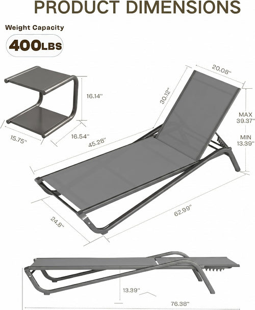 2 Stackable Aluminum Chaise Lounges Set