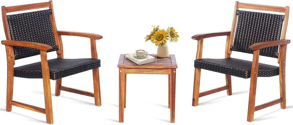 3pc Acacia Rattan Patio Bistro Set