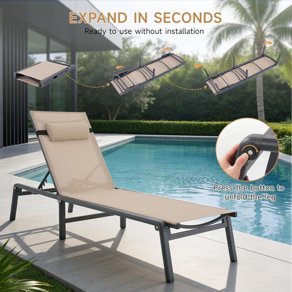 2 Foldable Aluminum Chaise Lounges