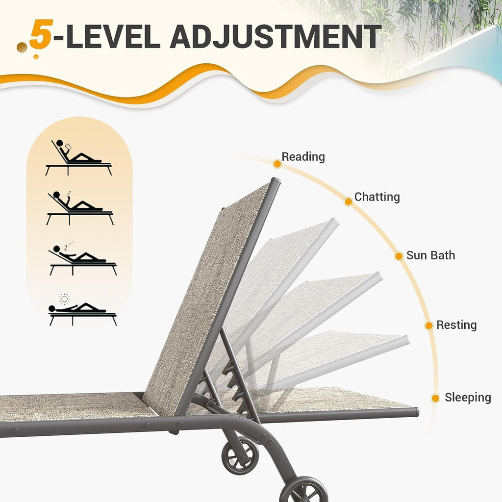 2 Wheeled Aluminum Chaise Lounges Set