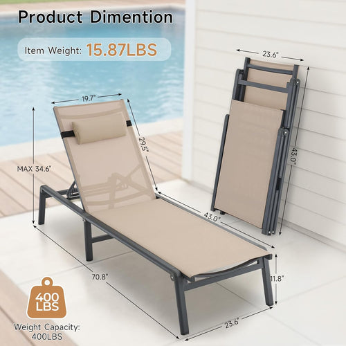 2 Foldable Aluminum Chaise Lounges