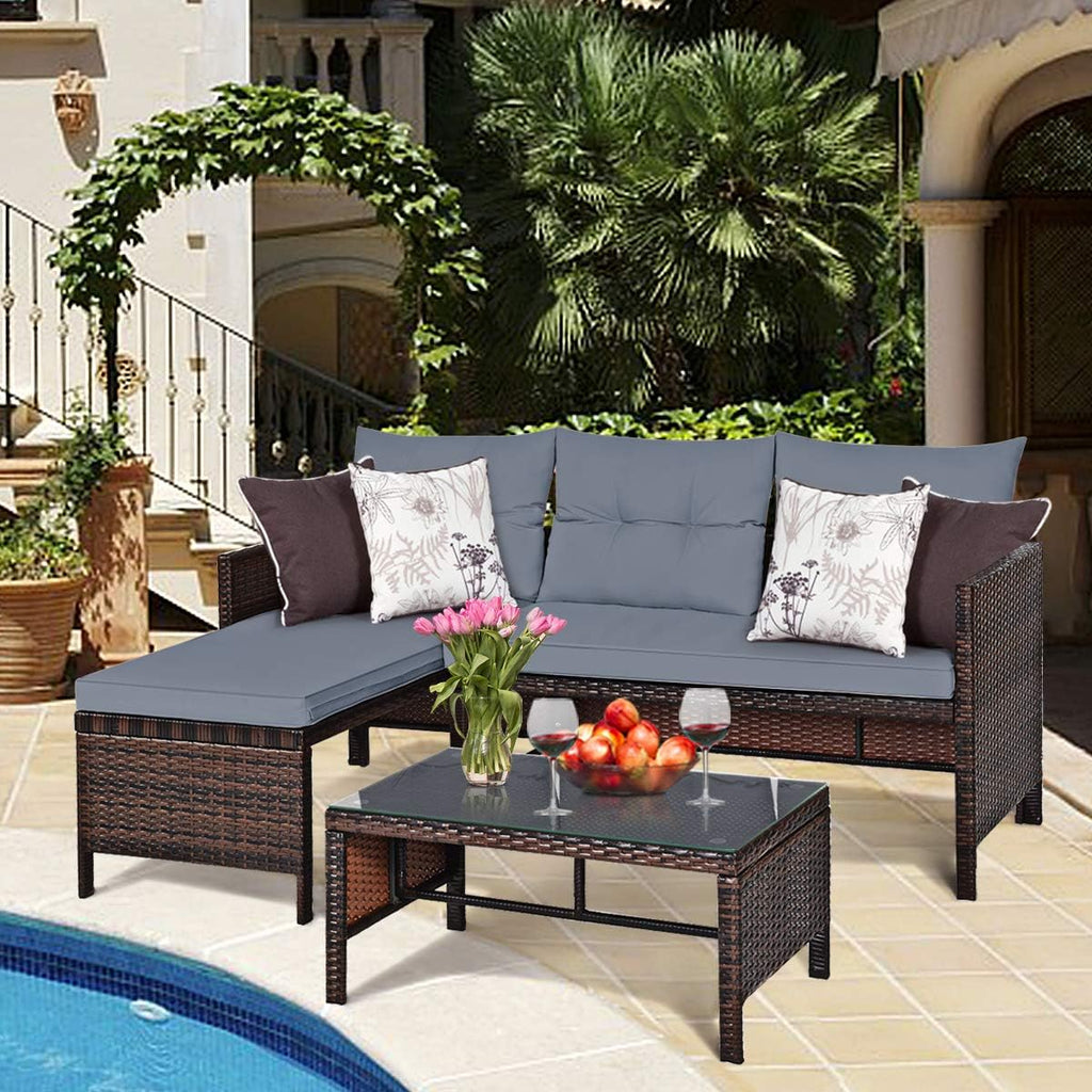 3 PCS Rattan Patio Conversation Set
