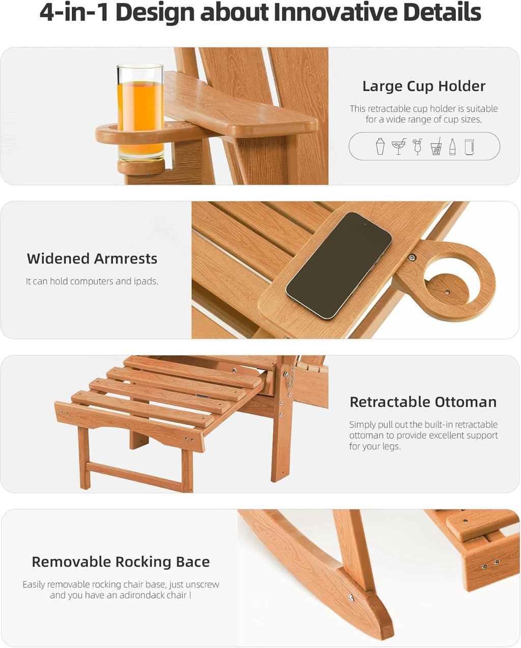 Wood Texture Adirondack Rocking Chairs 2 Pack