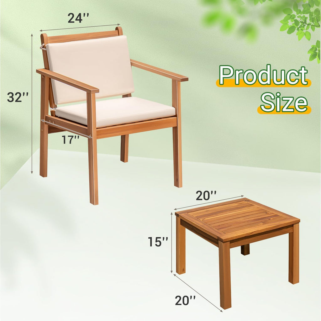Greesum 3Pcs Acacia Wood Bistro Sofa Set