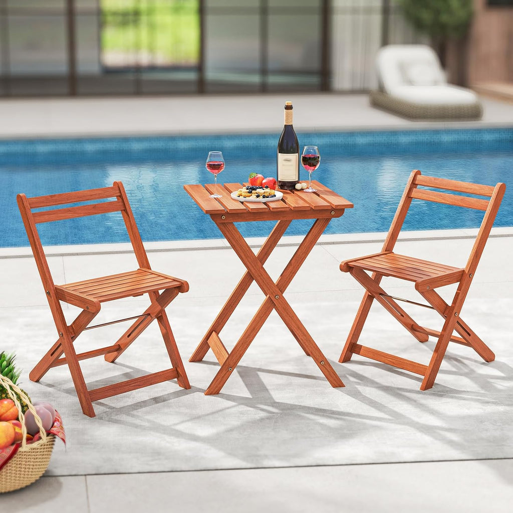 Tangkula 3Pcs Solid Wood Patio Bistro Set