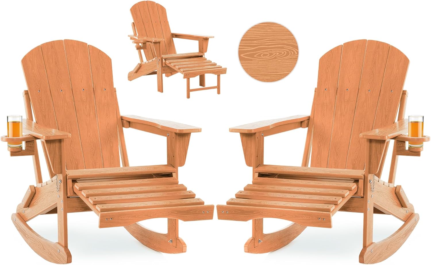 Wood Texture Adirondack Rocking Chairs 2 Pack