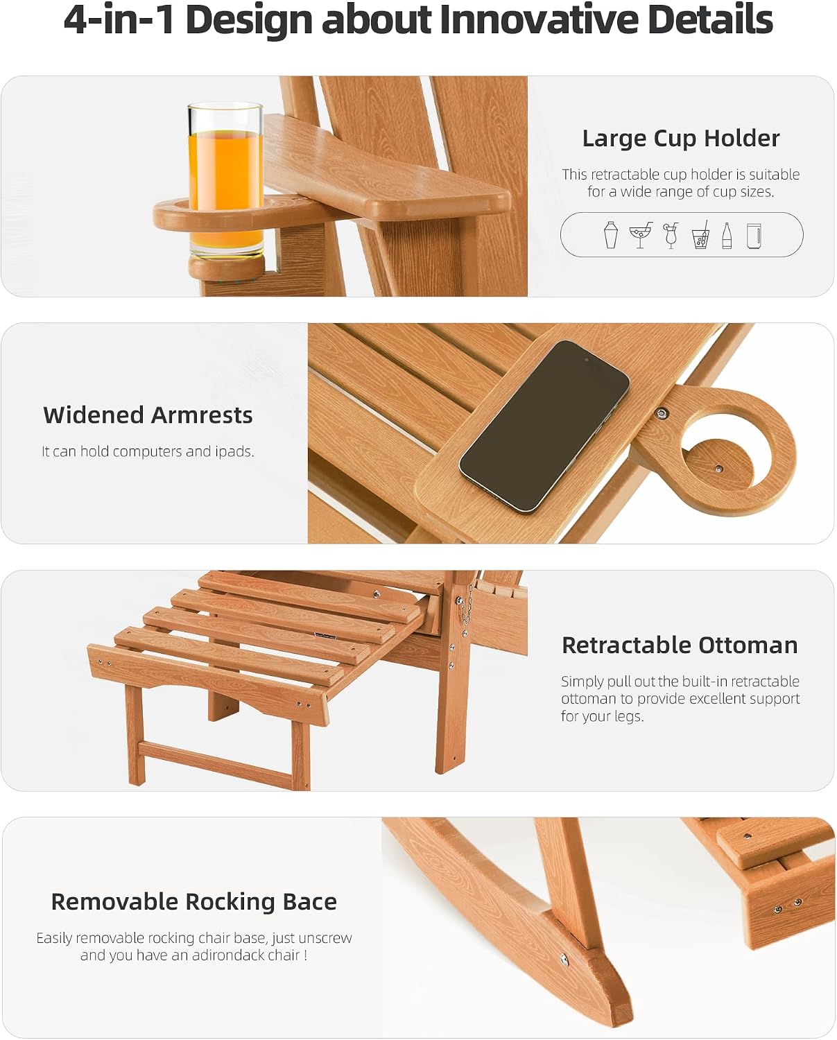 Folding Wood Texture Adirondack Rocking Chair