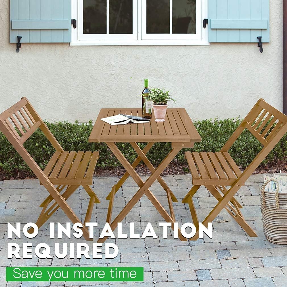 3Pcs Wood Folding Patio Bistro Set