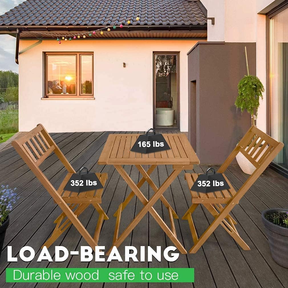 3Pcs Wood Folding Patio Bistro Set