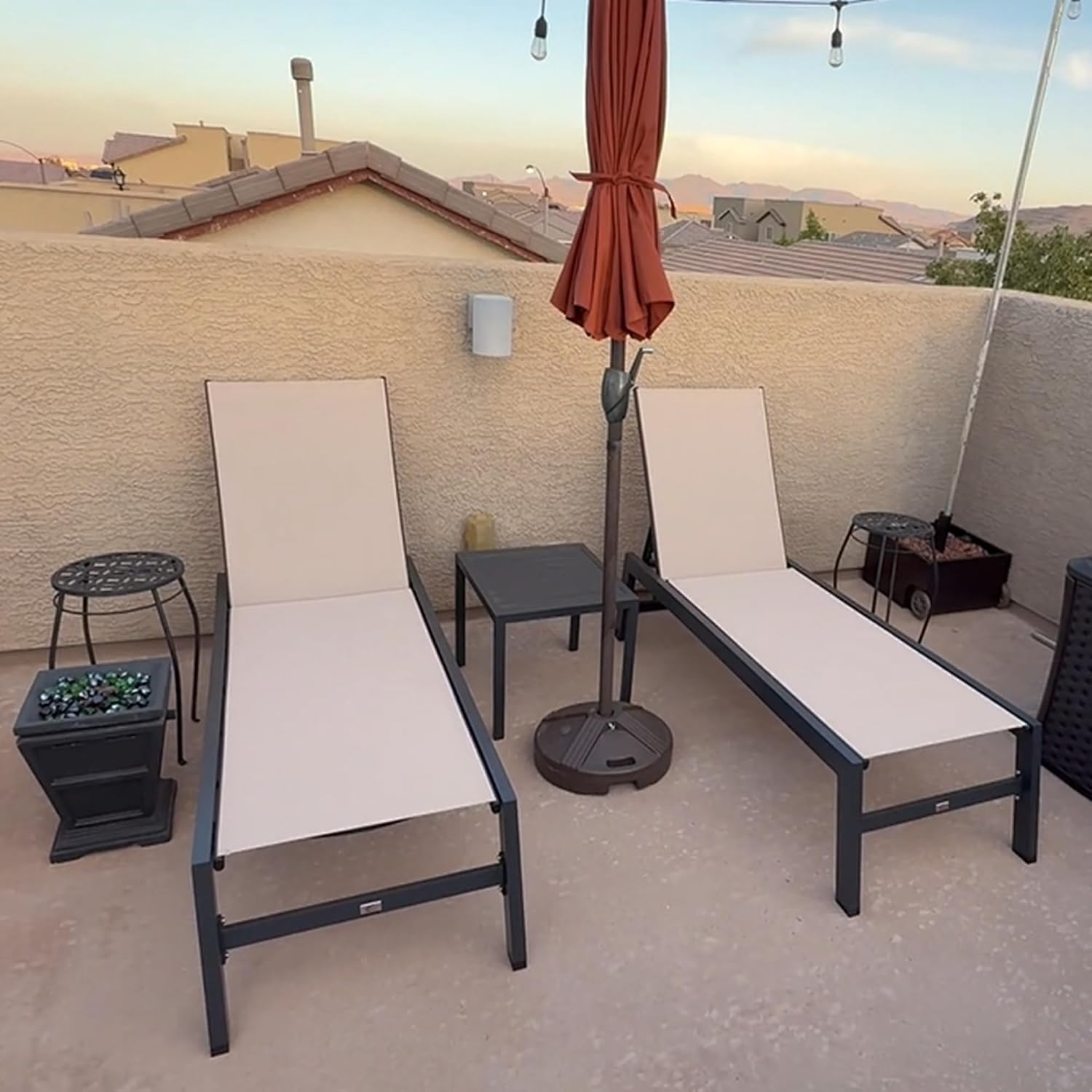 2 Wheeled Aluminum Chaise Lounges Set