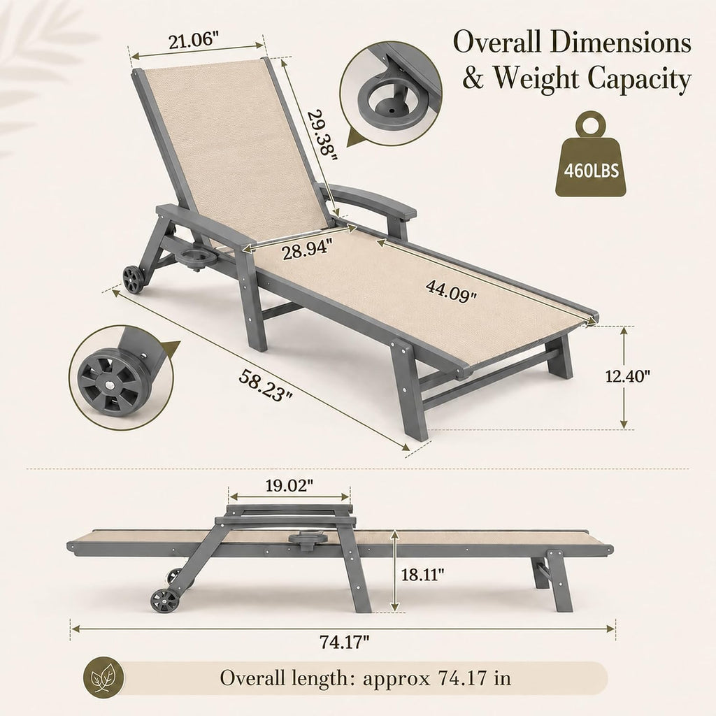2 Wheeled HDPE Pool Chaise Lounges