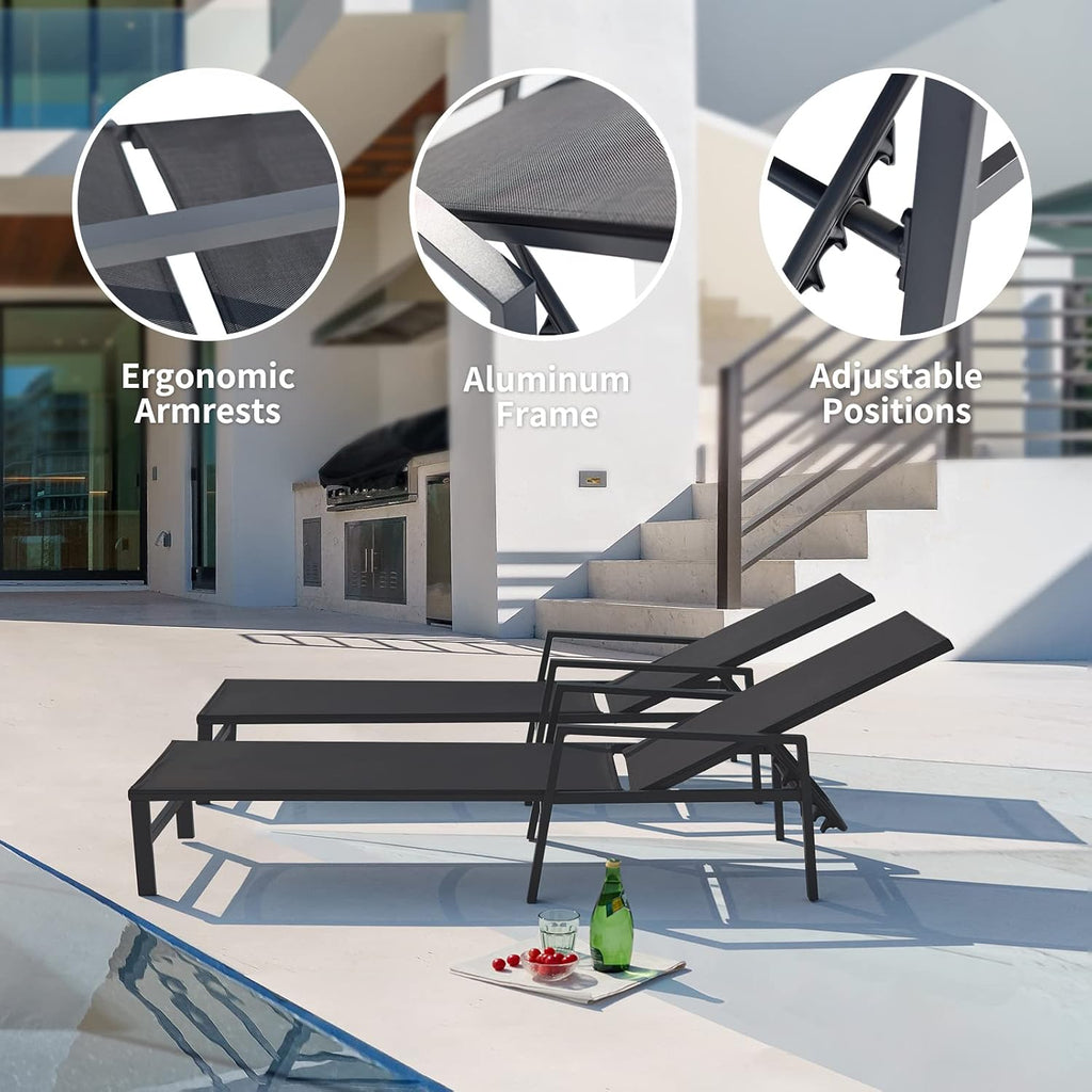 2 Aluminum Adjustable Chaise Lounges