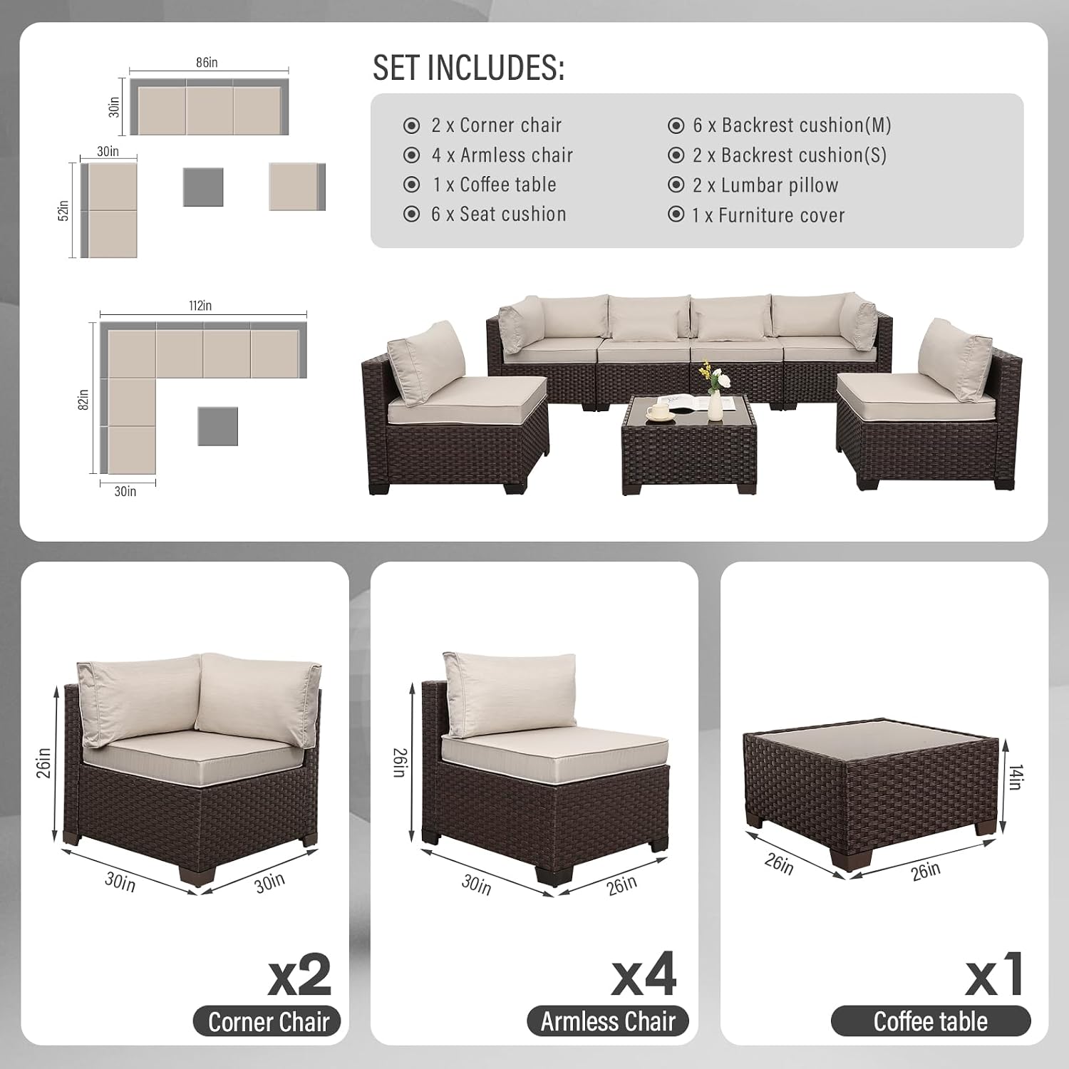 7-Piece Wicker Patio Sectional Sofa Set