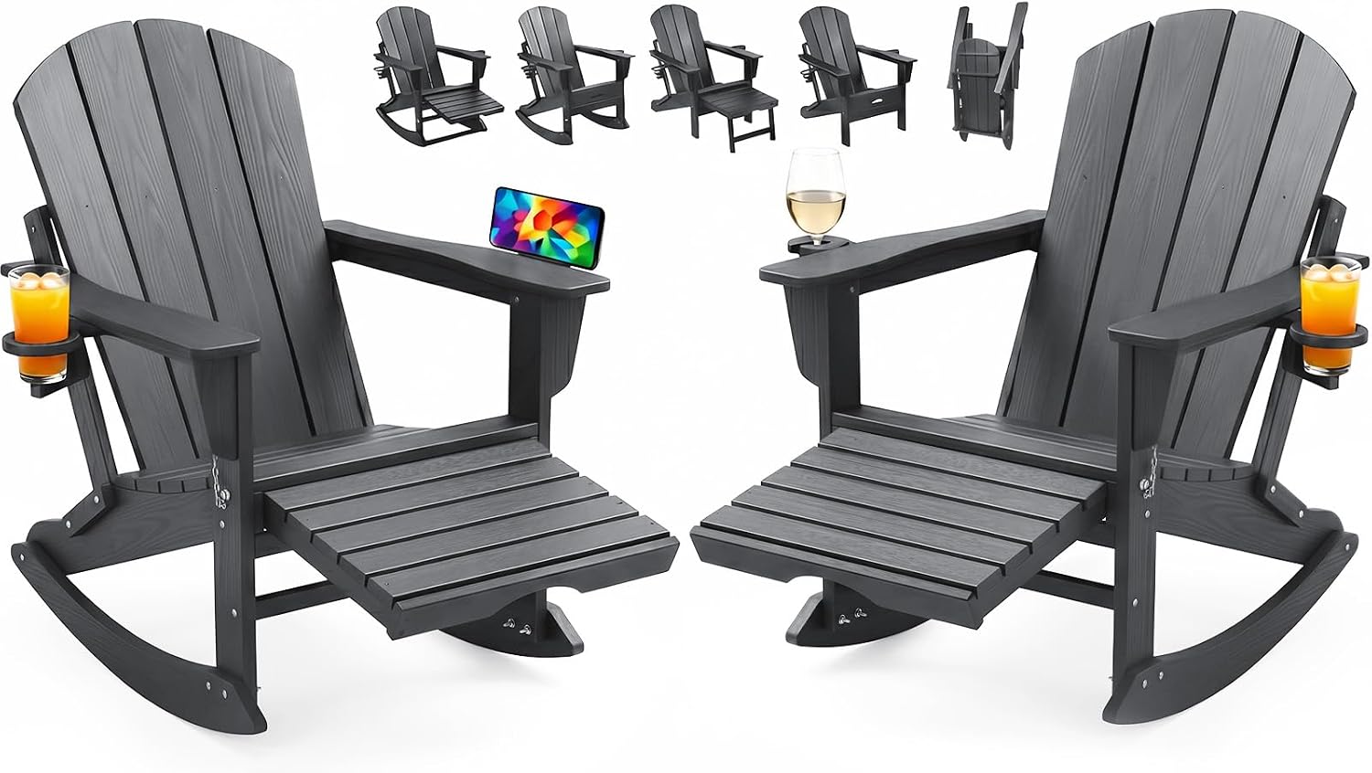 2 Pack HDPE Rocking Adirondack Chairs