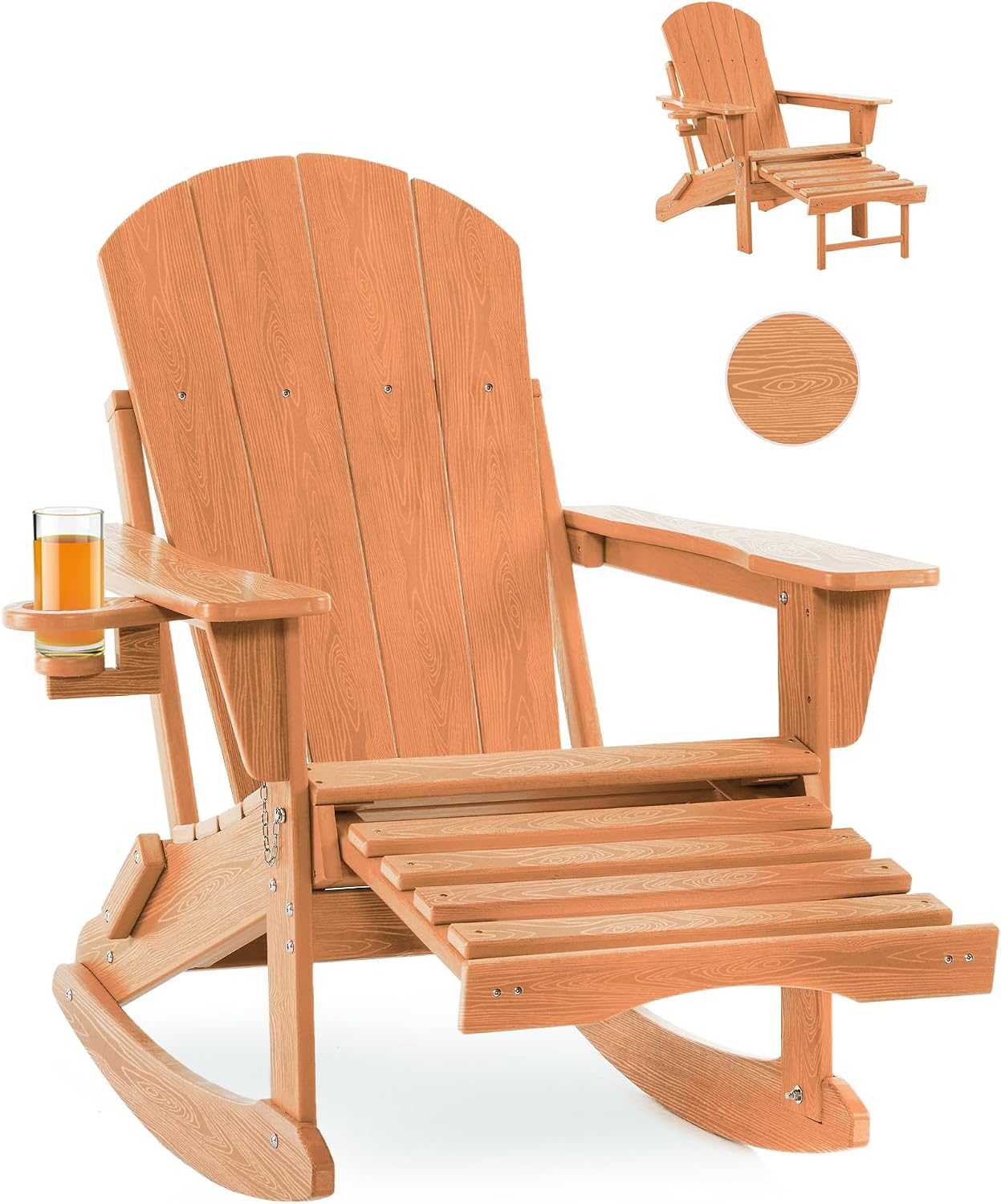 Folding Wood Texture Adirondack Rocking Chair