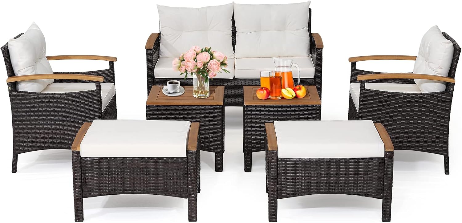 Tangkula 7 Pieces Rattan Patio Sofa Set