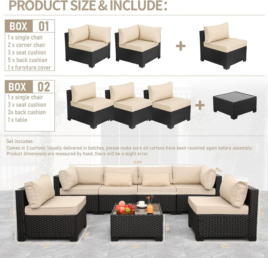 Lviden 7 Pieces PE Wicker Patio Sofa Set