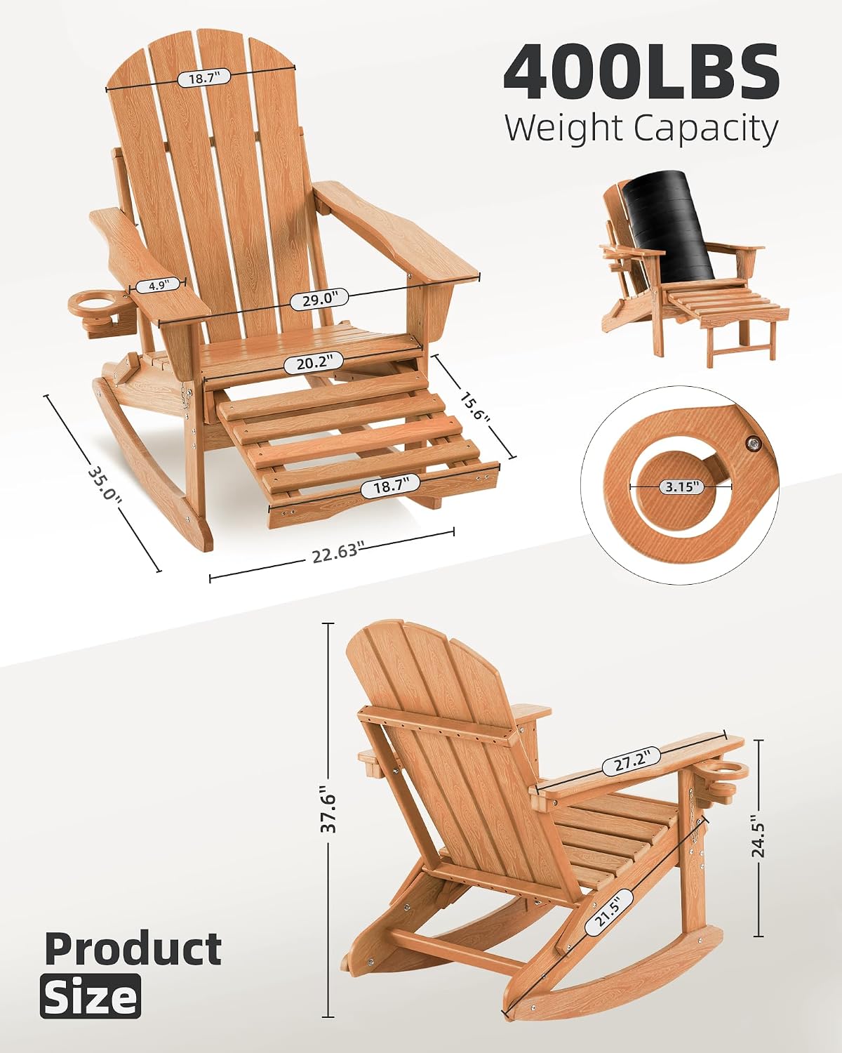 Folding Wood Texture Adirondack Rocking Chair