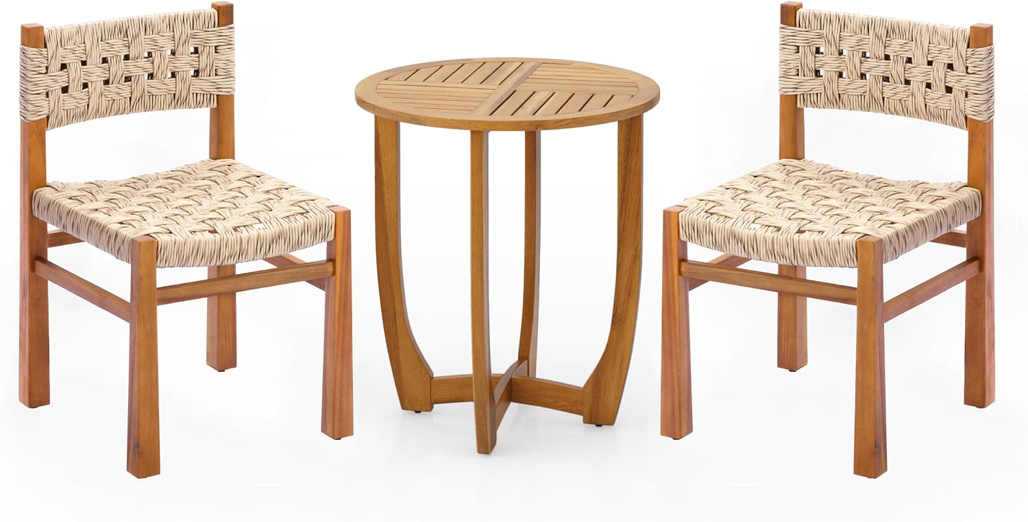 3pc Acacia Wicker Patio Bistro Set