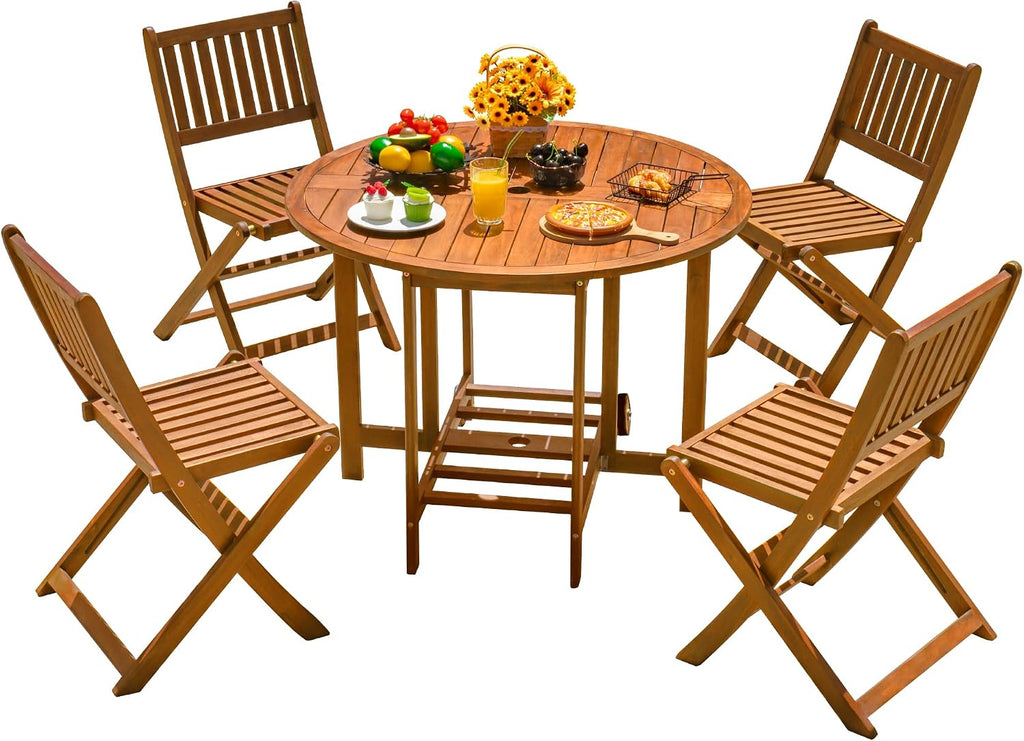 5pc Acacia Wood Patio Dining Set