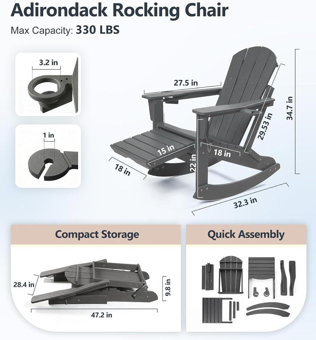 2 Pack HDPE Rocking Adirondack Chairs