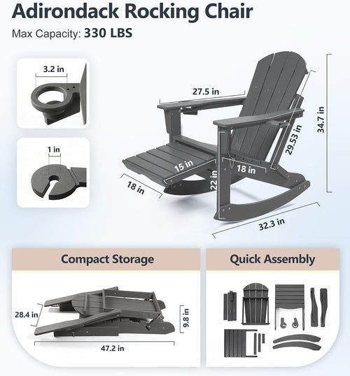 2 Pack HDPE Rocking Adirondack Chairs