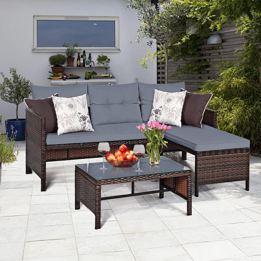 3 PCS Rattan Patio Conversation Set
