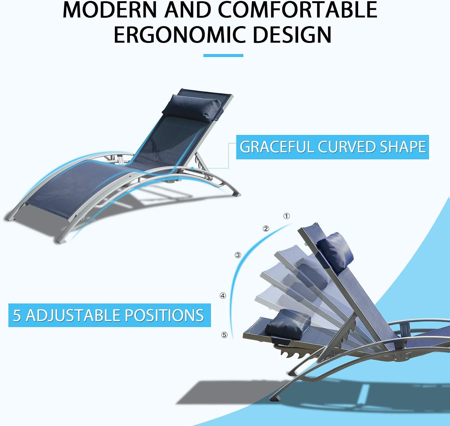 3 Aluminum Adjustable Chaise Lounges Set