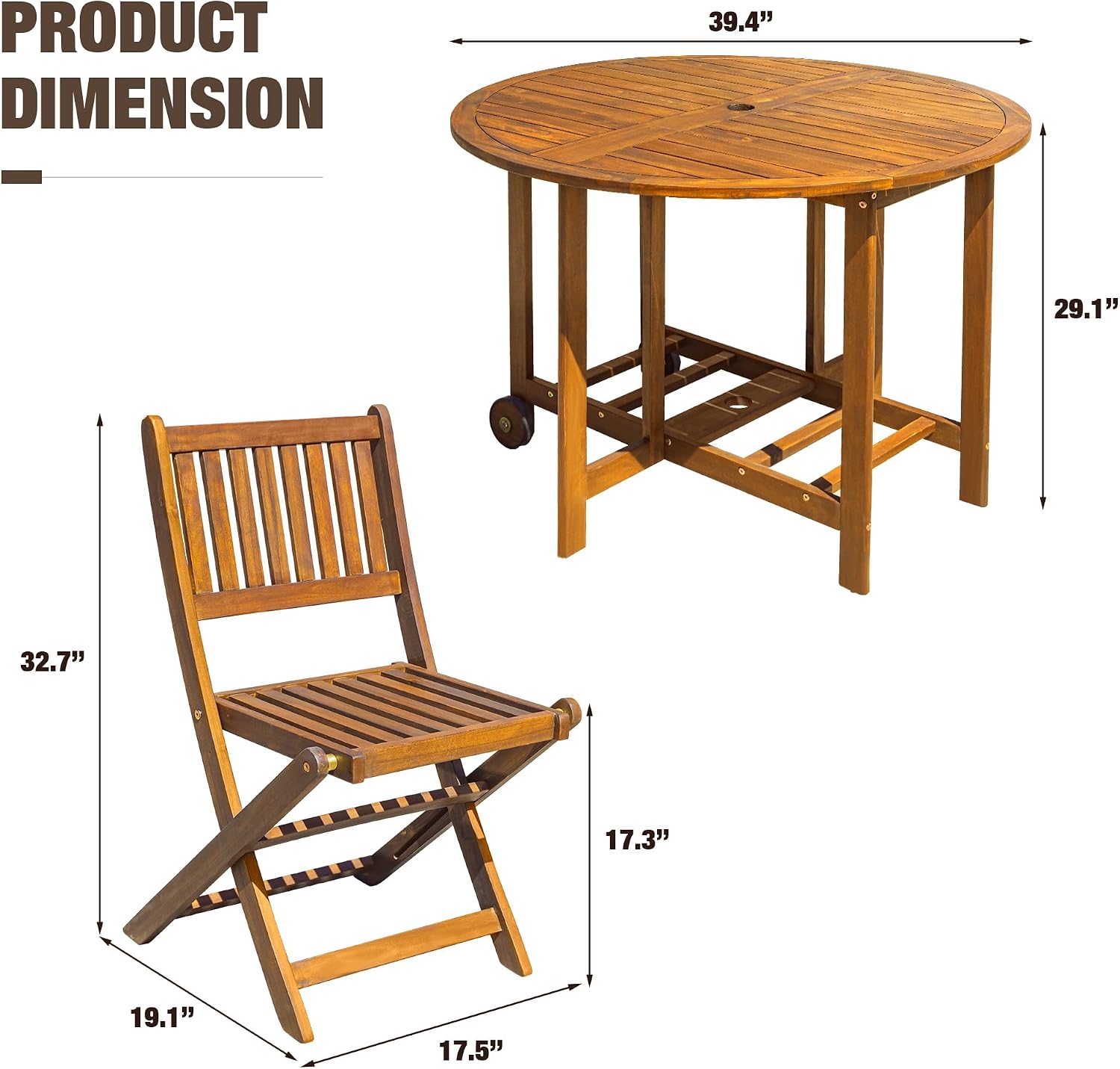 5pc Acacia Wood Patio Dining Set