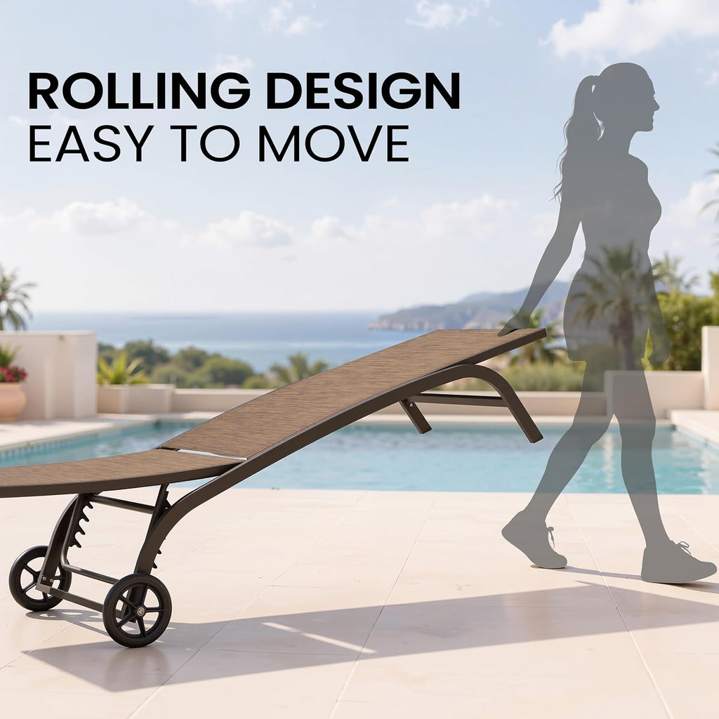 2 Wheeled Adjustable Aluminum Chaise Lounges