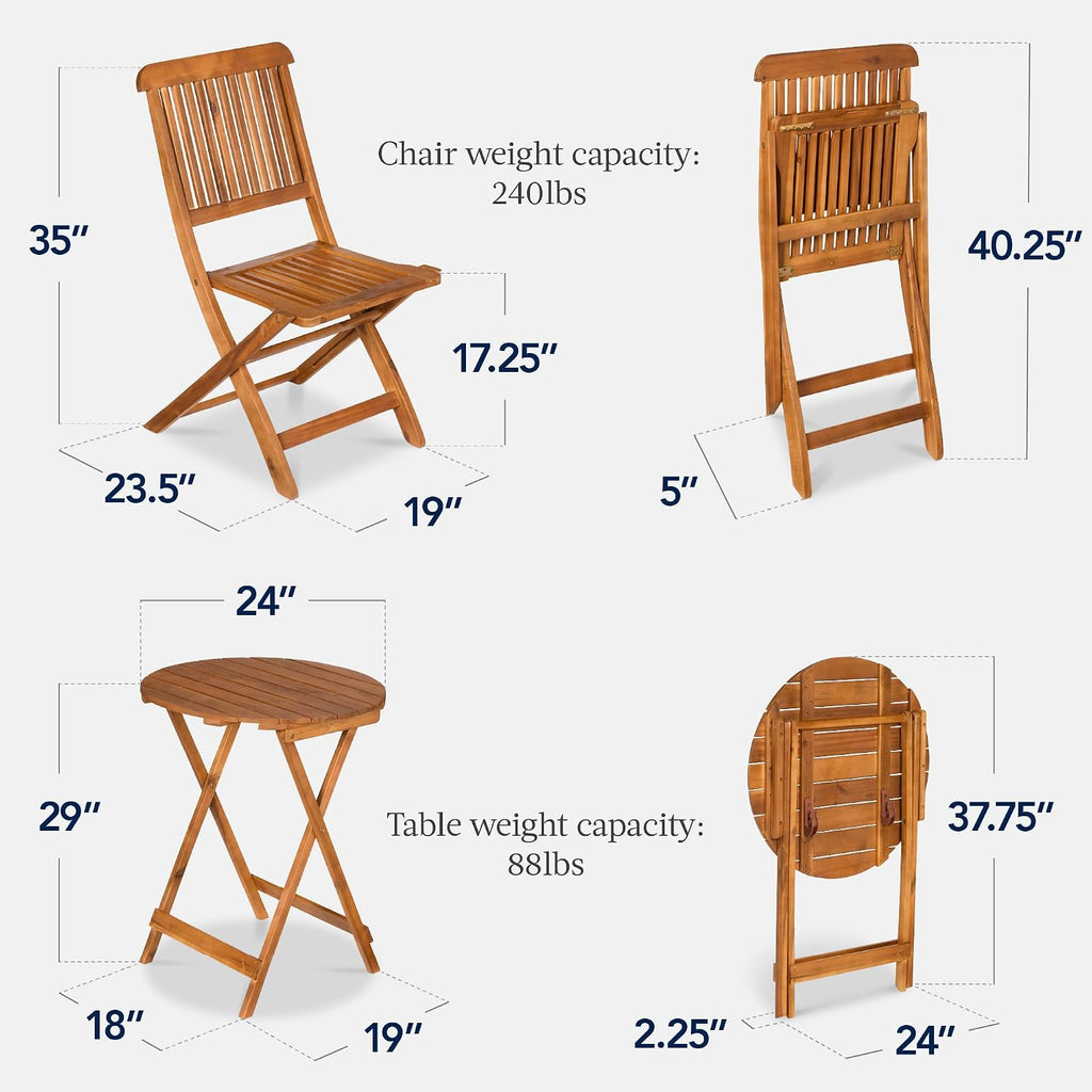 3pc Folding Acacia Wood Bistro Set