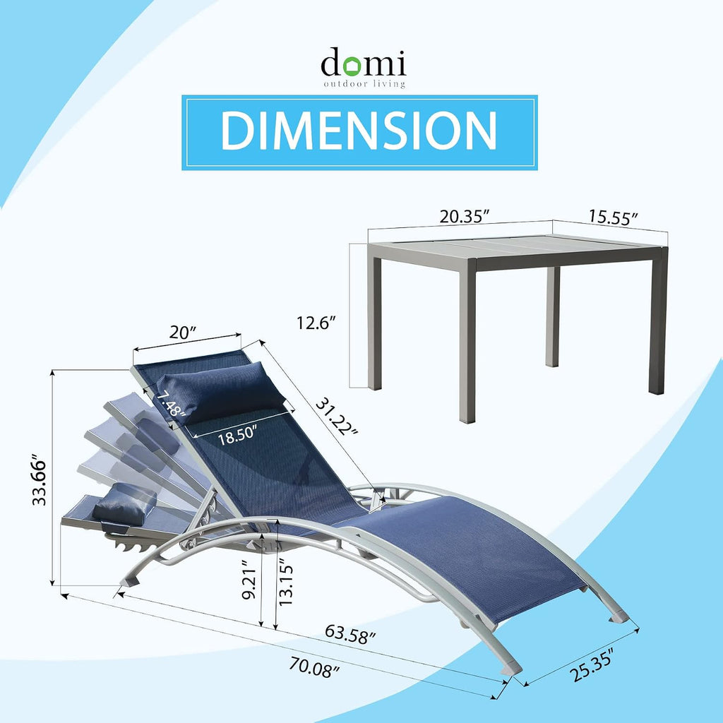 3 Aluminum Adjustable Chaise Lounges Set