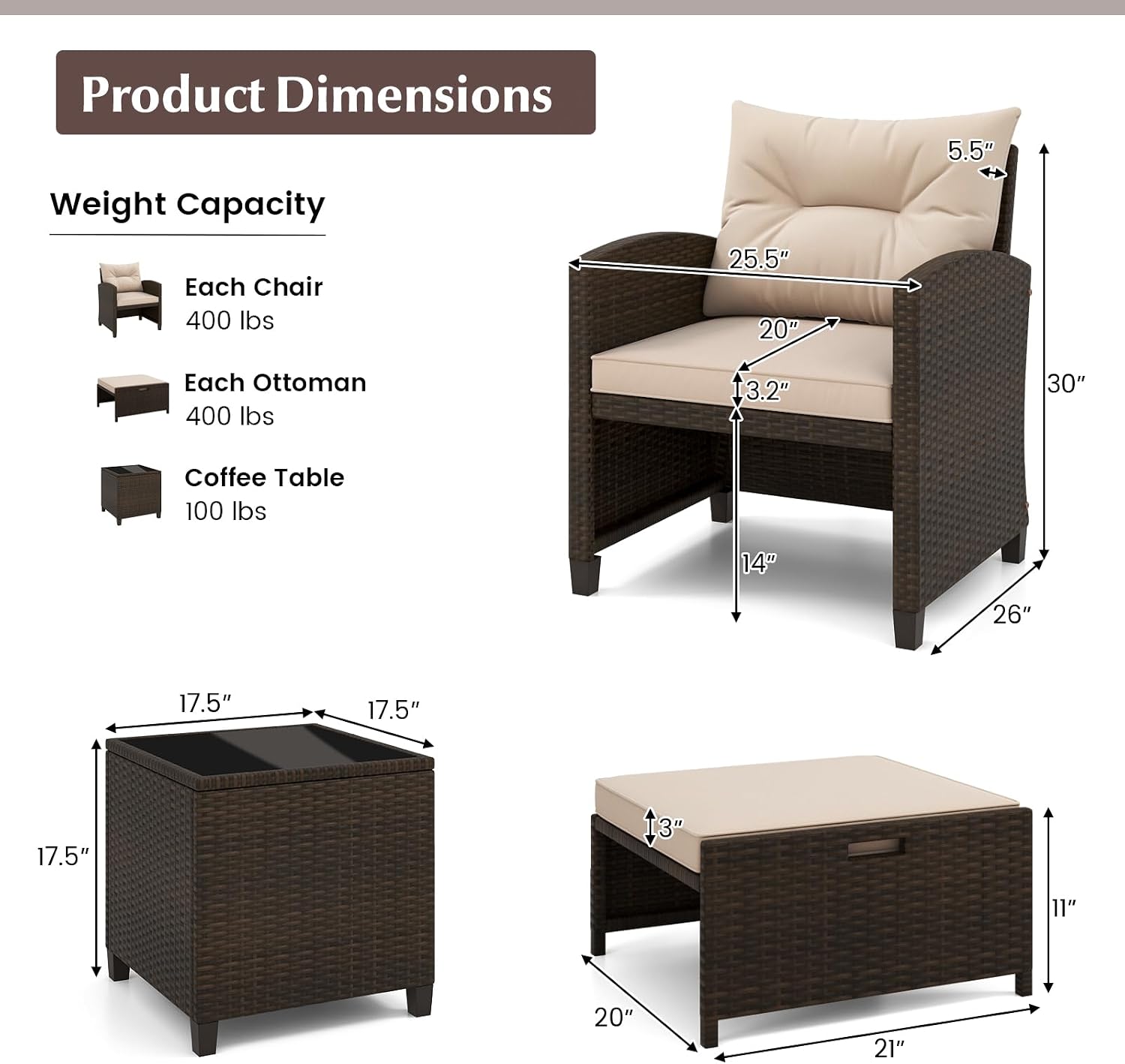 5-Piece Rattan Patio Conversation Set