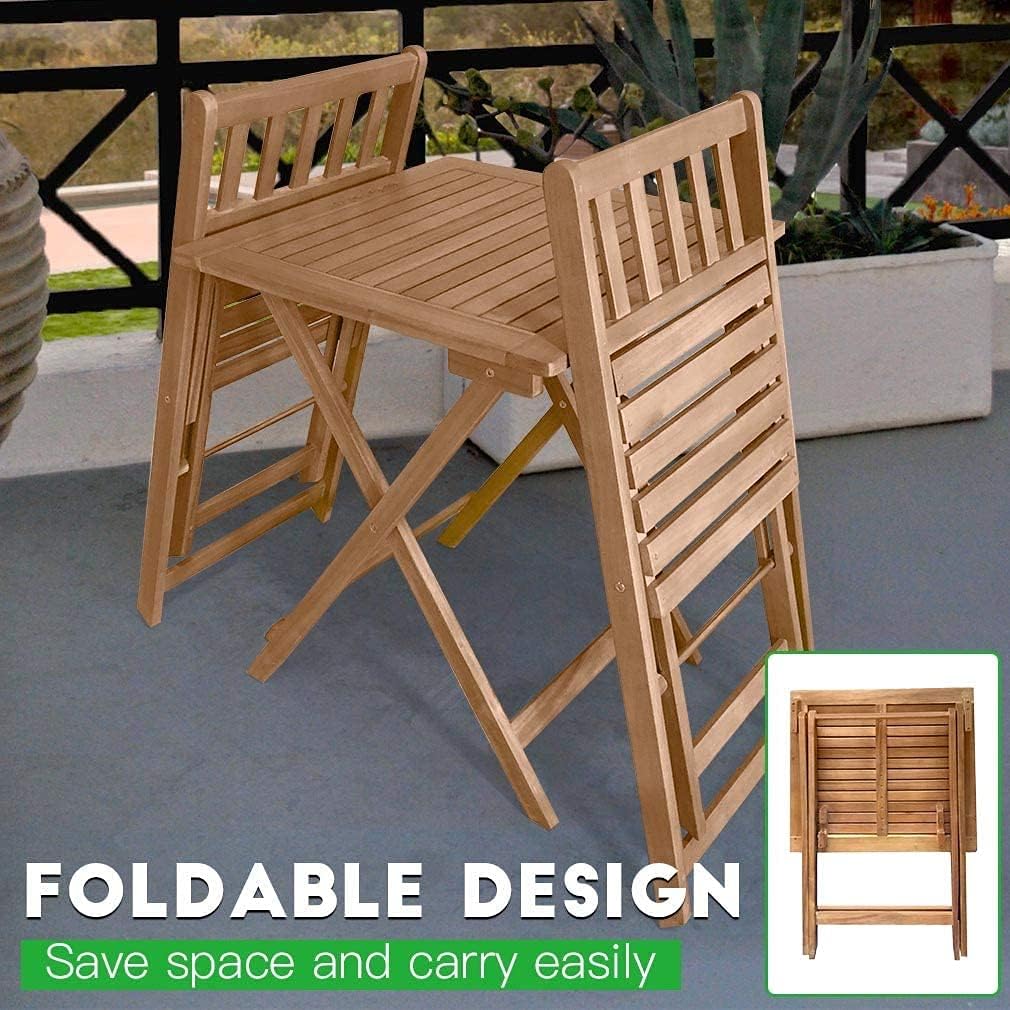 3Pcs Wood Folding Patio Bistro Set