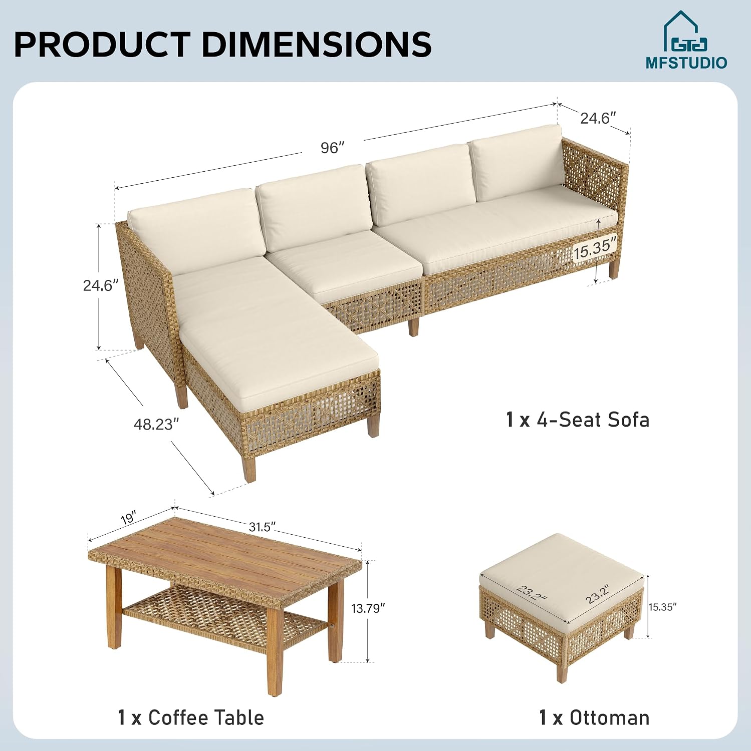 5-Piece Wicker Patio Sectional Sofa Set