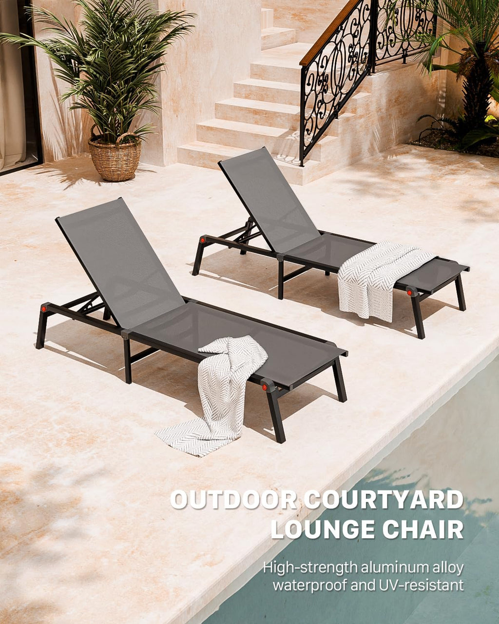 2 Foldable Aluminum Pool Chaise Lounges